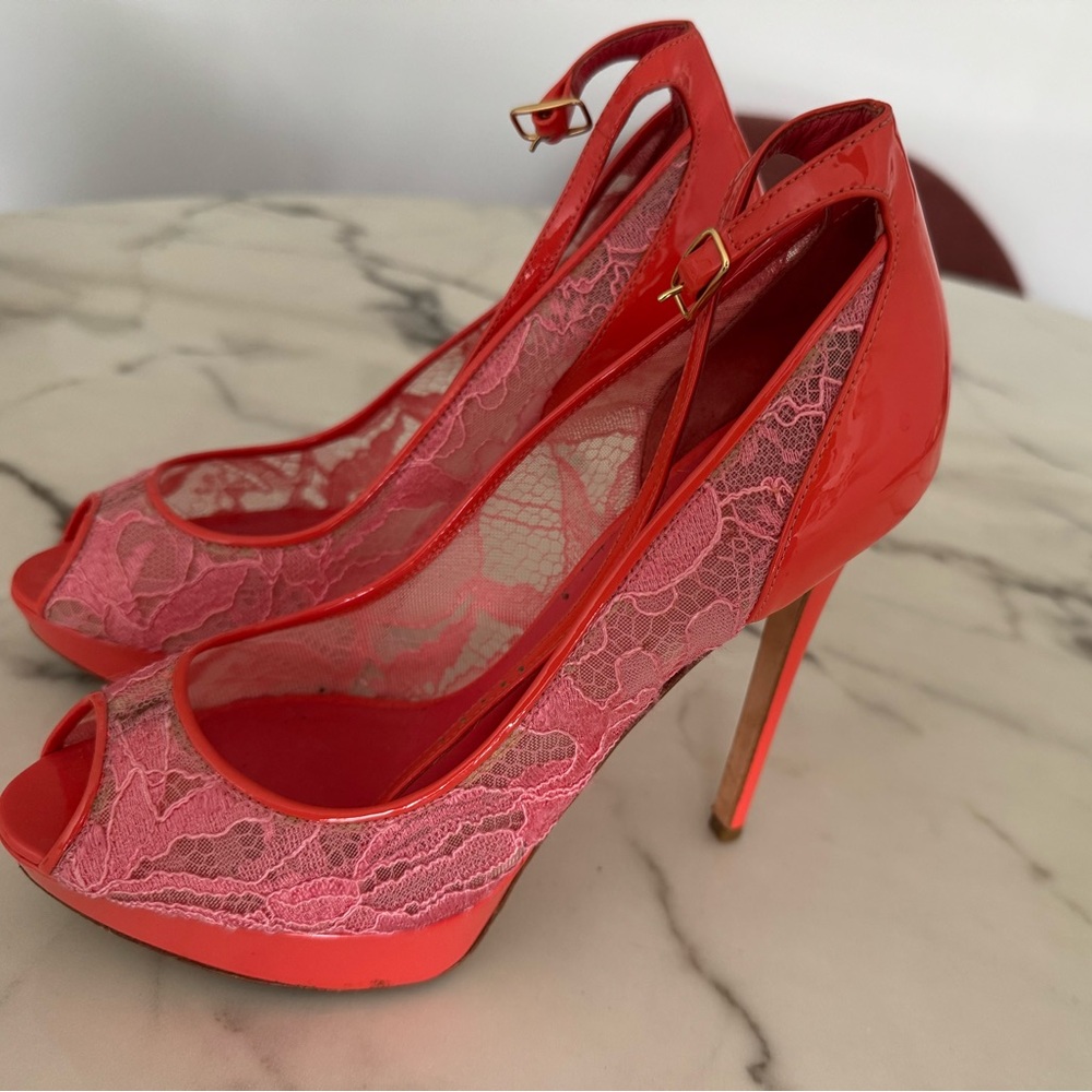 Elegant blue and Pink Lace Stiletto Heels